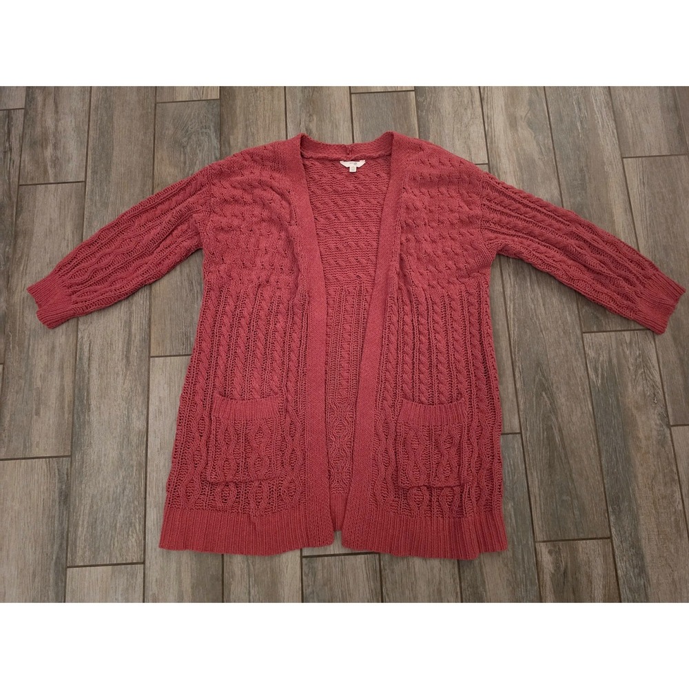 Terra & Sky Womens 1X Pink Cable Knit Open Front Cardigan Sweater Pockets